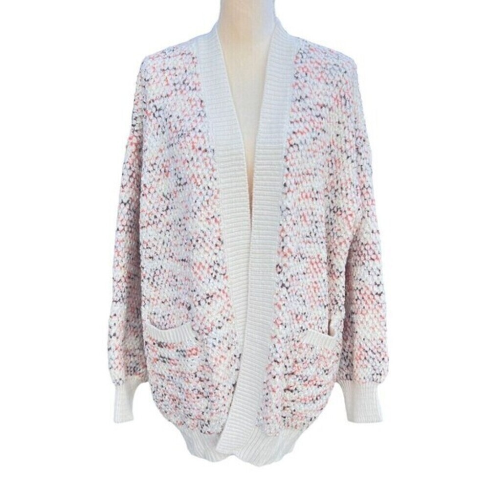 BOHME. Women's Open Front Cardigan XL Acrylic/ Nylon/Polyester Two Pockets Ivory